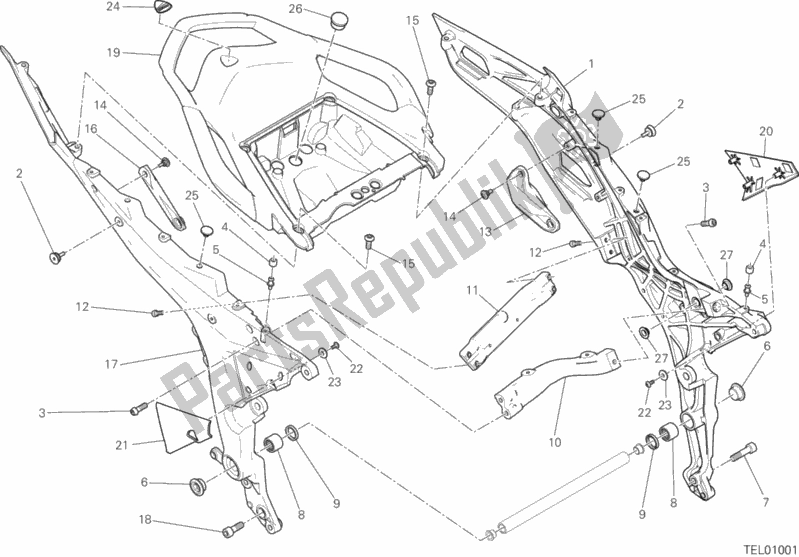 Alle onderdelen voor de Achterframe Comp. Van de Ducati Multistrada 1200 S Touring 2017